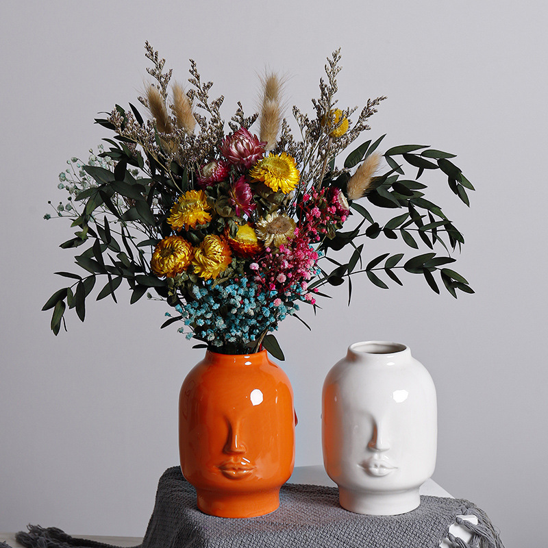 Face Design Dried Flower Ceramic Flower Vase
