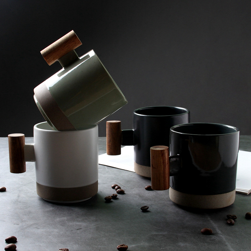 Korean Style Ceramic Cup with Wooden Handle