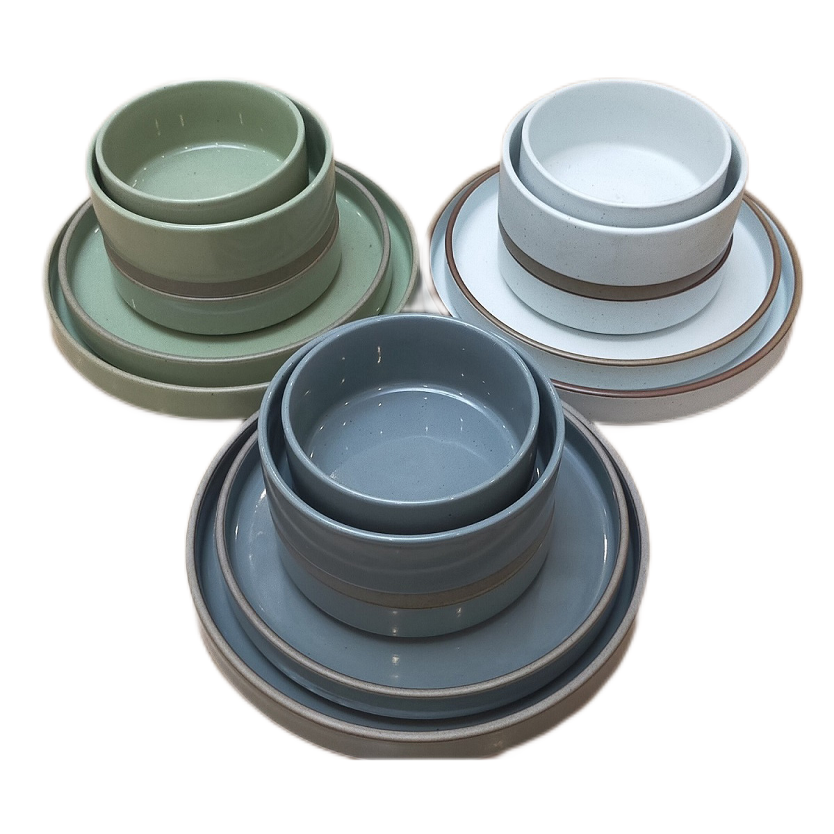 Green Blue White Ceramic Plate and Bowl Sets