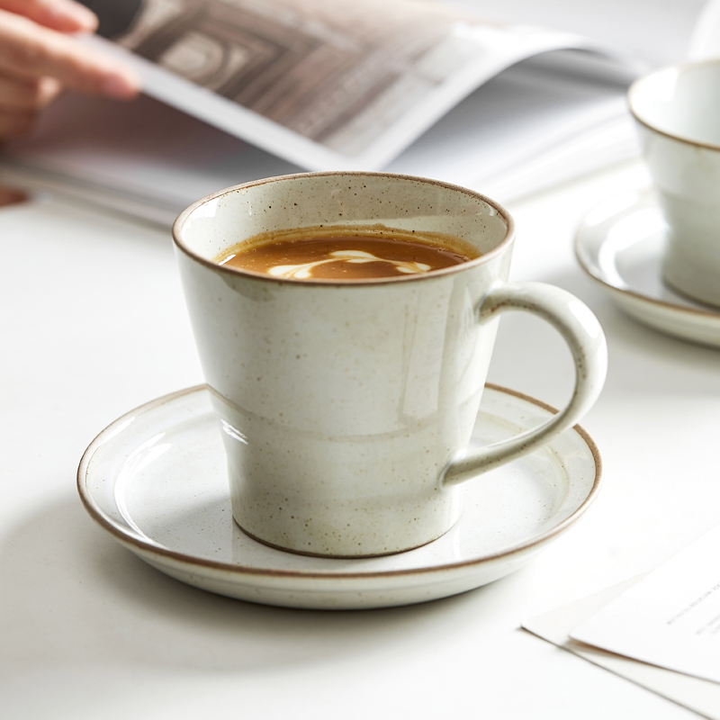 Retro White Ceramic Coffee Cup With Saucer
