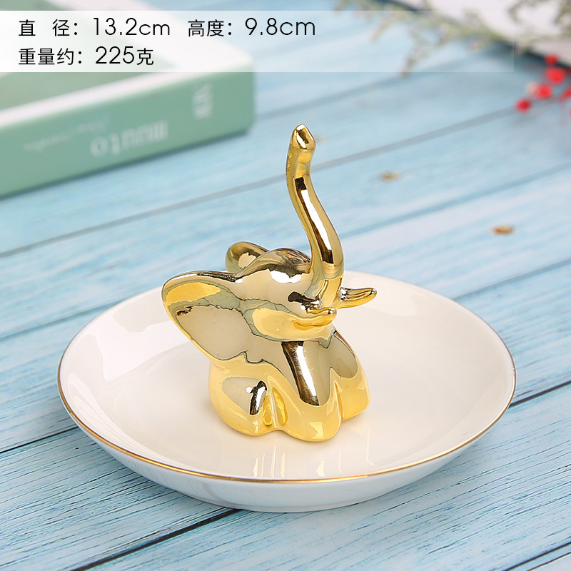 Golden Elephant Design Ceramic Trinket Storage