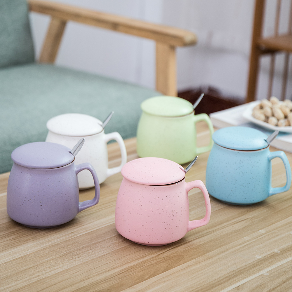 360ml Ceramic Cup with Cover Lid Spoon Set