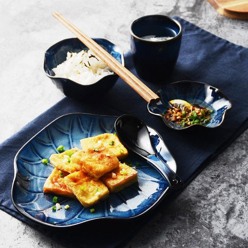 5pcs/set Blue Color Glazed Ceramic Tableware