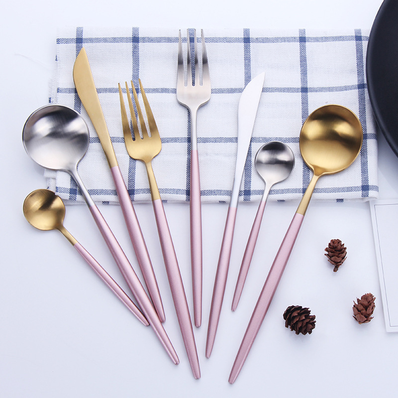 8pcs/set Rose Gold Silver Stainless Steel Cultery