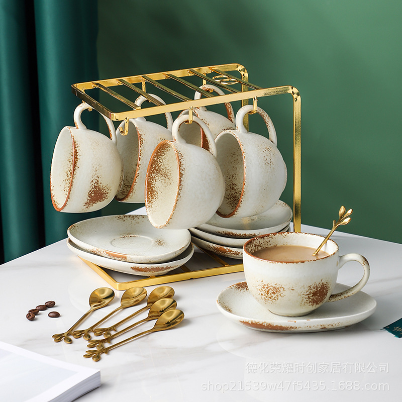 230ml Ceramic Coffee Cup Tray with Iron Rack