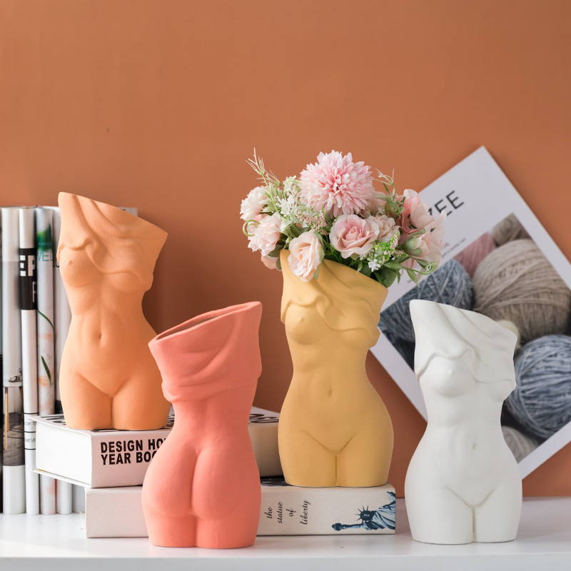 Female Human Body Dried Flower Ceramic Vase